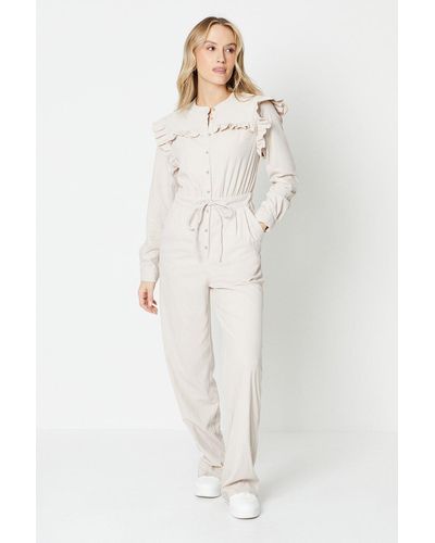 Oasis Cord Frill Drawstring Waist Jumpsuit - White