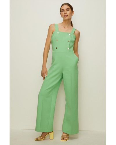 Oasis Laura Whitmore Premium Button Detail Wide Leg Jumpsuit - Green