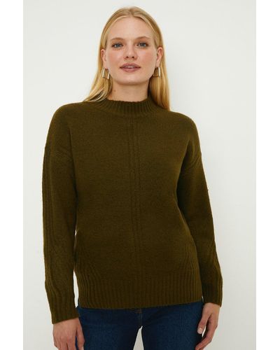 Oasis Cosy Rib Detail Funnel Neck Jumper - Green