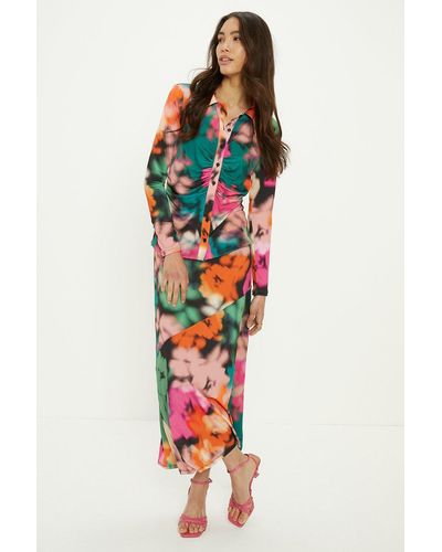 Oasis Blurred Floral Ruched Front Shirt