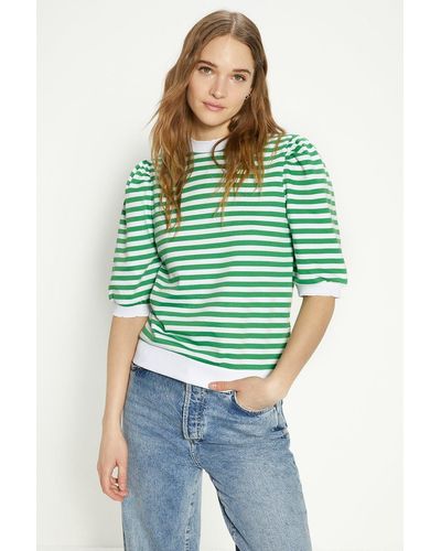 Oasis Stripe Scallop Short Sleeve Sweatshirt - Green