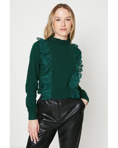Oasis Lace Ruffle Top Jumper - Green