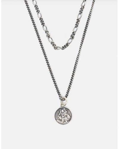 Serge Denimes Silver St. Christopher Multi Chain Necklace - White