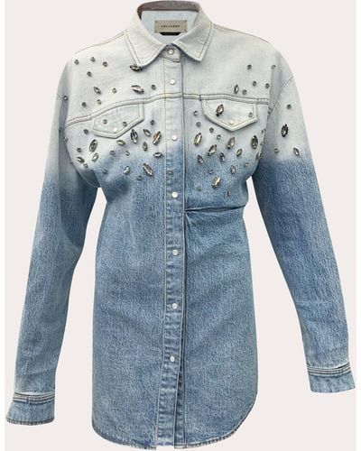 Hellessy Lysa Crystal Denim Shirt Dress - Blue