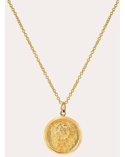 Zoe Lev Diamond Lion Medallion Necklace - Metallic