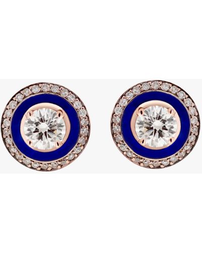 Selim Mouzannar Navy Enamel & Diamond Stud Earrings - Blue