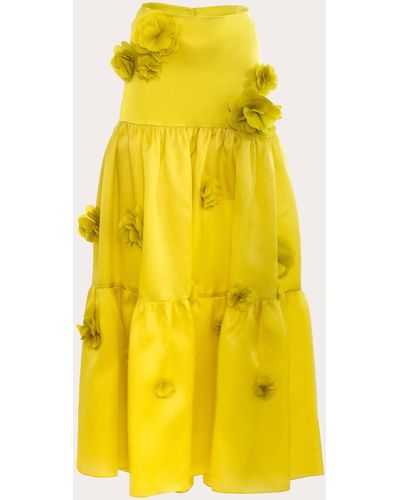 Estefania Marigold Tiered Silk Maxi Skirt - Yellow