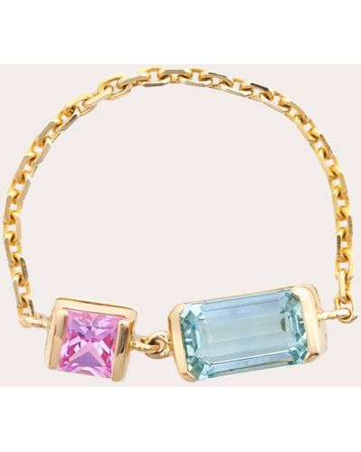 Yi Collection Aquamarine & Pink Sapphire Chain Ring - Blue