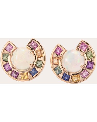 JOLLY BIJOU Sapphire & Opal Moon Earrings - Pink