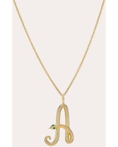 Zoe Lev Cursive Snake Initial Pendant Necklace - Natural