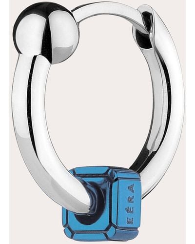 Eera Light & 18k White Gold Mini Piercing Hoop Earring 18k Gold - Blue