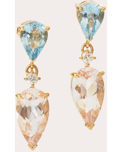 Yi Collection Aquamarine & Morganite Drop Earrings - White