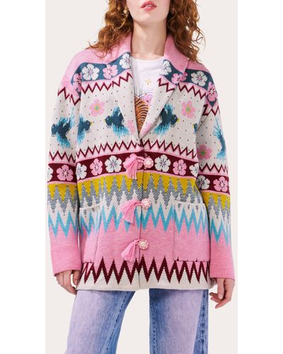 Hayley Menzies Hayley Zies Merino Jacquard Shawl Short Cardigan - Multicolor