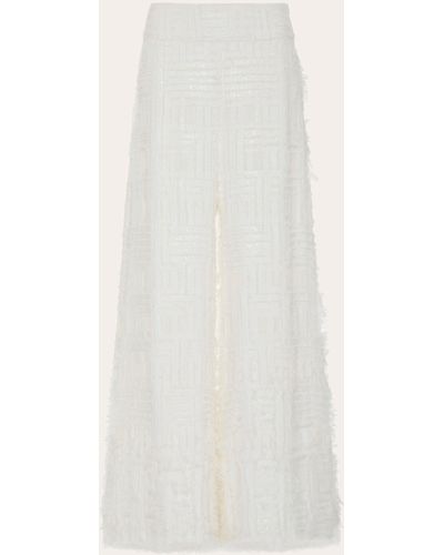 SemSem Embroidered Sequin-embellished Wide-leg Pants - White