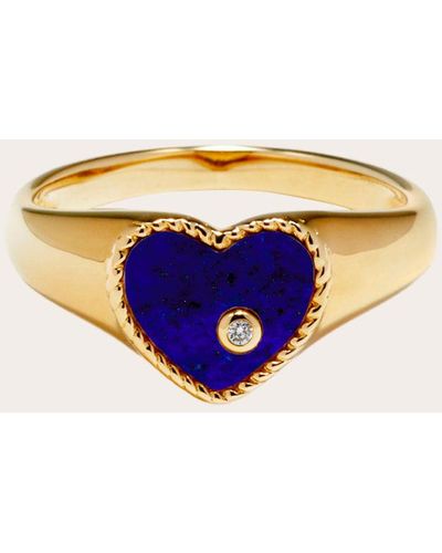 Yvonne Léon Lapis Lazuli Heart Baby Signet Ring - Blue