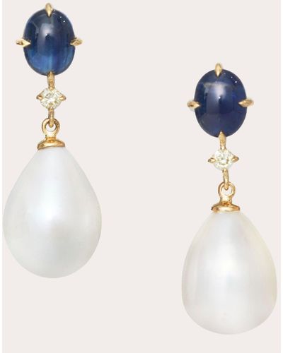 Yi Collection Royal Sapphire & Pearl Drop Earrings - Blue