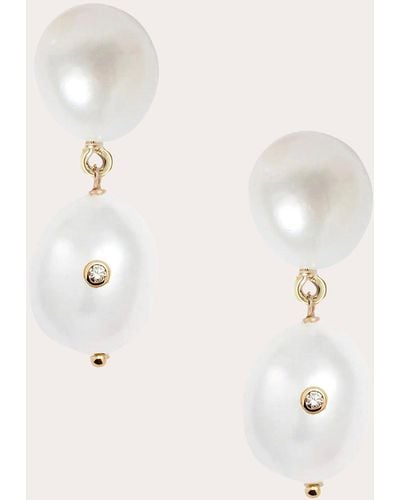 POPPY FINCH Diamond & Pearl Duo Oval Drop Earrings - Natural