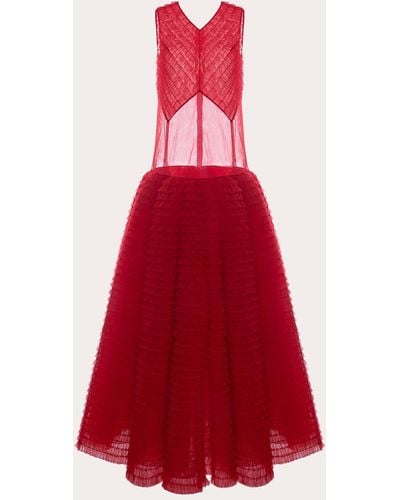 Huishan Zhang Valentine Embroide Tulle Gown Polyester - Red