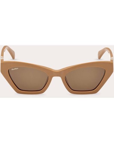 Max Mara Semi-shiny Camel & Brown Cat-eye Sunglasses - Natural