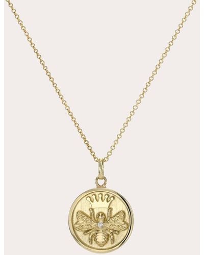 Zoe Lev Diamond & 14k Queen Bee Medallion Pendant Necklace - Metallic