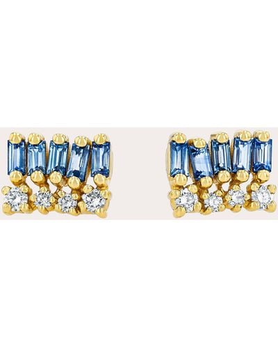 Suzanne Kalan Short Stack Light Sapphire Stud Earrings 18k Gold - Blue