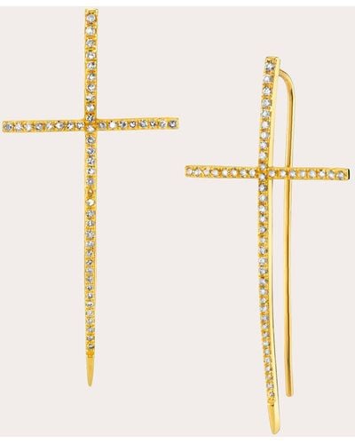 Sheryl Lowe Spike Cross Pavé Diamond Threader Earrings 14k - Natural