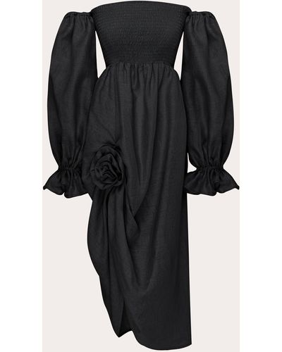 Sleeper Atlanta Rose Linen Midi Dress - Black