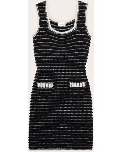 St. John Eyelash Tweed Contrast Knit Dress - Black