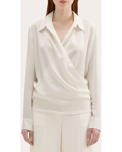 Theory Silk Georgette Wrap Blouse - Natural