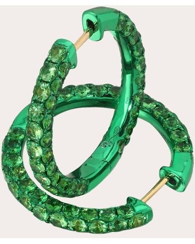 Graziela Gems Large Tsavorite 3-sided Hoop Earrings 18k Gold - Green