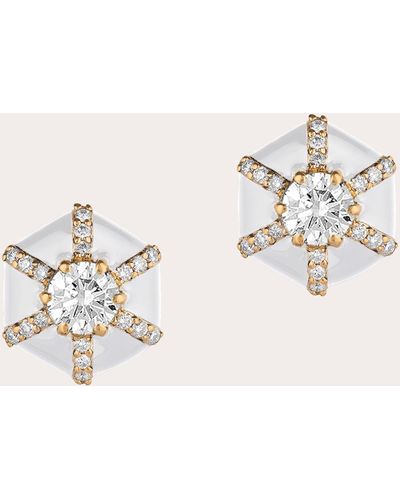 Goshwara Diamond & Enamel Hexagon Stud Earrings 18k Gold - Natural