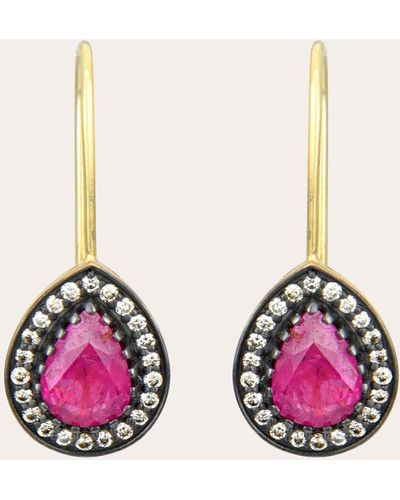 Amrapali Ruby & 18k Gold Mini Rajasthan Hook Drop Earrings - Pink