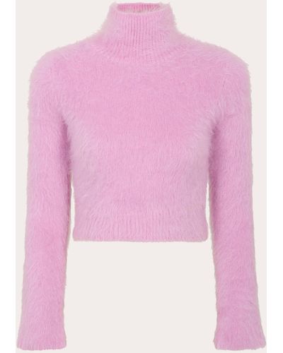 Rabanne Plush Wool Cropped Turtleneck Top - Pink