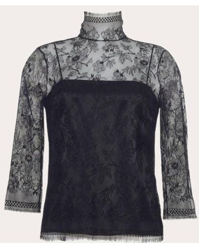 Adam Lippes Chantilly Lace Turtleneck Top - Blue