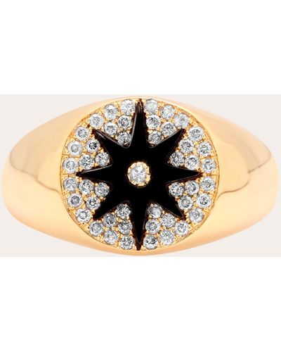 Colette Black Starburst Diamond Signet Ring 18k Gold - Natural