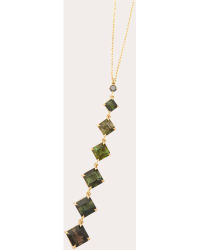Yi Collection Green Tourmaline & Diamond Cascade Pendant Necklace 18k Gold - Natural