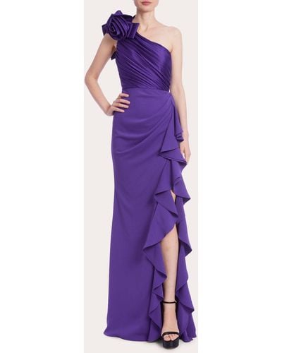 Badgley Mischka Asymmetric Rosette Gown - Purple
