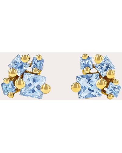 Suzanne Kalan Light Sapphire Princess Cluster Stud Earrings 18k Gold - Blue