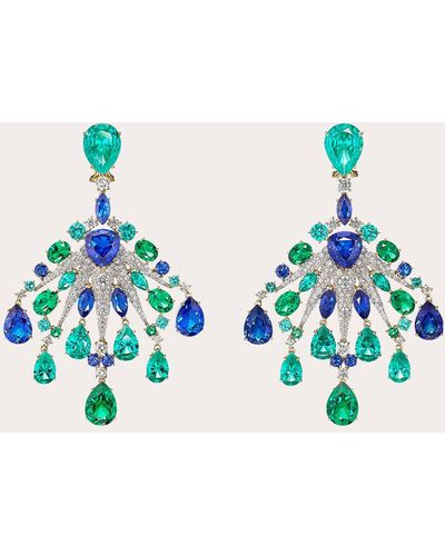 Anabela Chan Emerald Sapphire Starburst Earrings 18k Gold - Blue