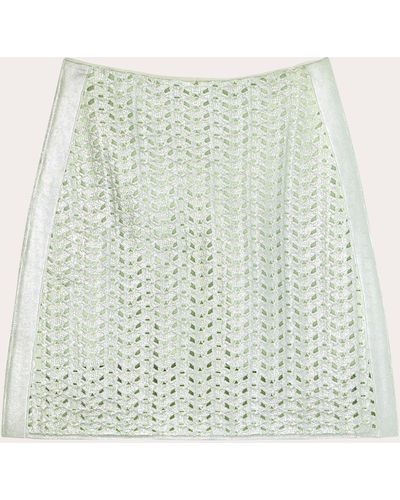 St. John Lacquered Crochet Knit Mini Skirt - Natural