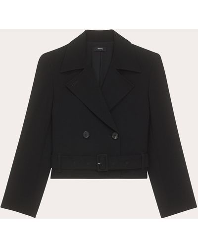 Theory Admiral Crepe Cropped Trench Coat - Black