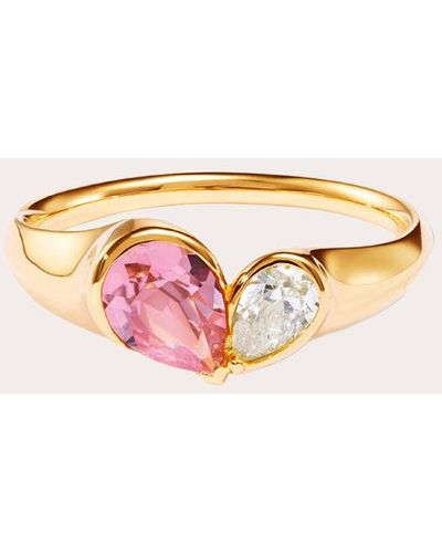 Milamore Diamond & Tourmaline Duo Heart Cocktail Ring 18k Gold - Pink