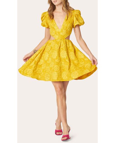 ONE33 SOCIAL Women's Jacquard Cutout Fit & Flare Dress - Yellow
