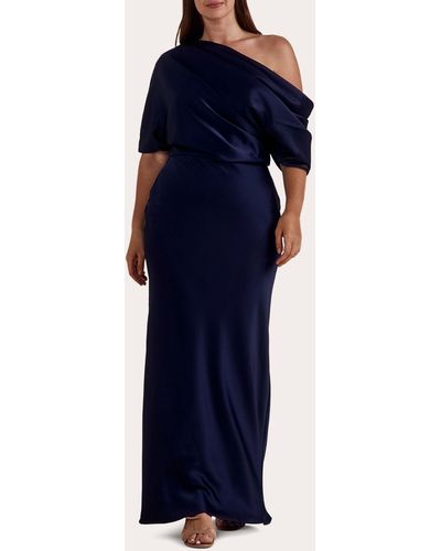 Amsale Satin Draped Bodice Gown - Blue