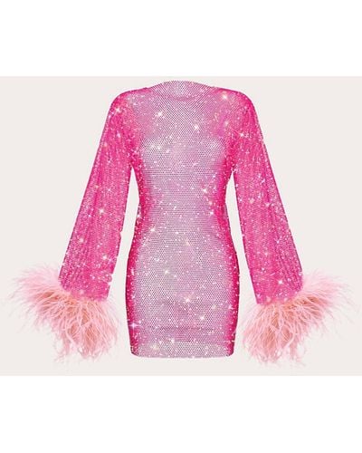 Santa Brands Rhinestone Feather Mini Dress - Pink
