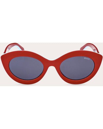 Emilio Pucci Shiny & Smoke Blue Cat-eye Sunglasses - Red