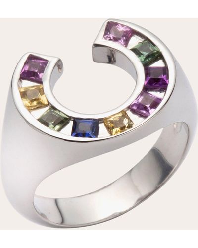 JOLLY BIJOU Multicolor Sapphire Sundial Ring - White