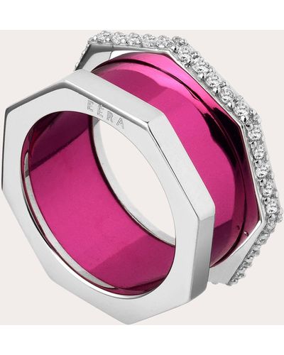 Eera Metallic Fuchsia & 18k White Gold Tubo Ring 18k Gold - Pink