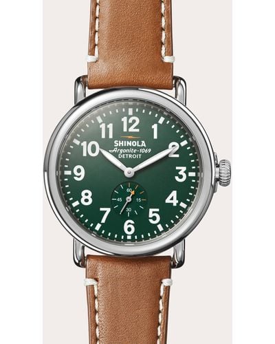 Shinola Runwell 41mm Largo Tan Leather-strap Watch - Green