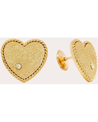 Yvonne Léon Diamond & 9k Glitter Heart Stud Earrings - Metallic
